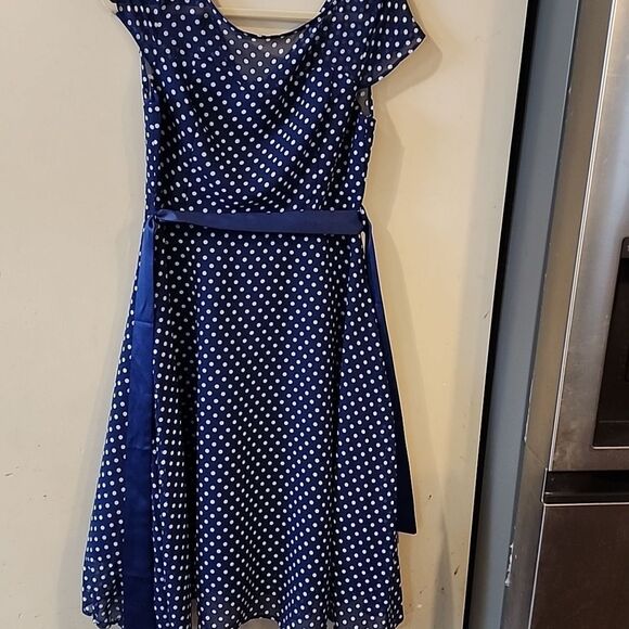 Lindy Bop Vintage dress Polka Dot Blue Dress large 💙 - Picture 3 of 8